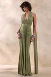 Roselani Olive Halter Neck Maxi Dress With Open Back