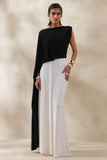 Carenza Black White Wide Neck Maxi Dress With Cape Sleeve
