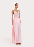 Pink Contrast Knit Drop Waist Maxi Skirt