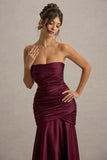 Cassidy Burgundy Satin Bandeau Gathered Maxi Dress