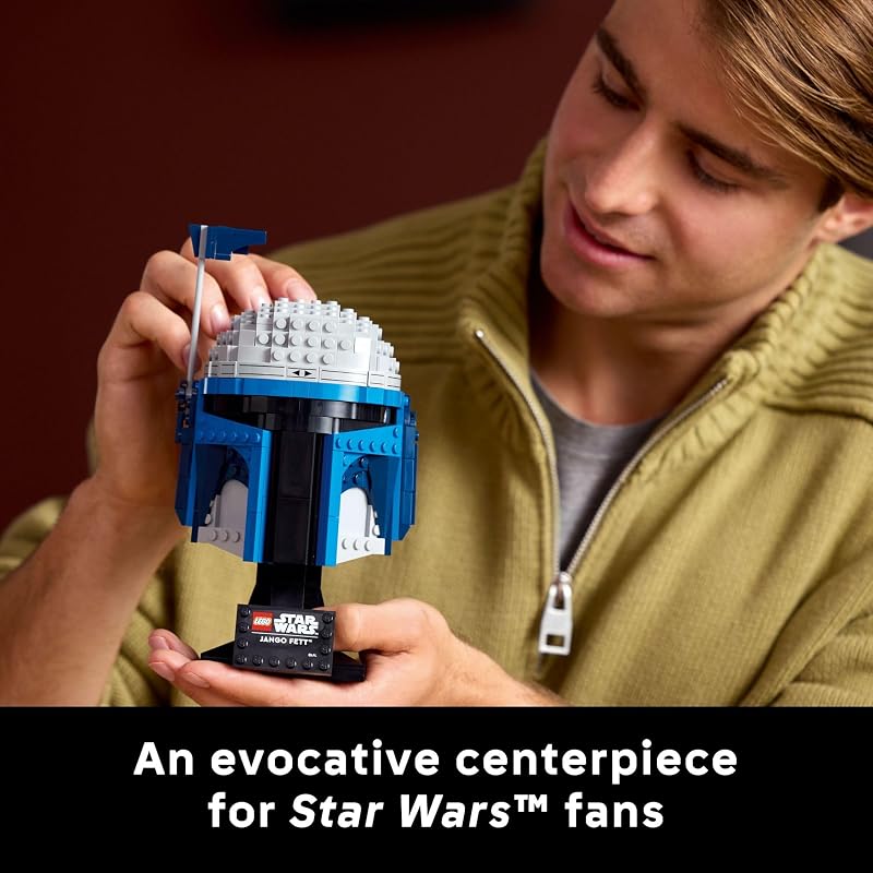 LEGO Star Wars Jango Fett Helmet DIY Model Kit for Adults 18 Collectible Building Set Room Decor Idea for Attack of The Clones Fans Gift for Birthdays 75408