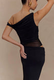 Callen One Shoulder Slinky Maxi Dress Black