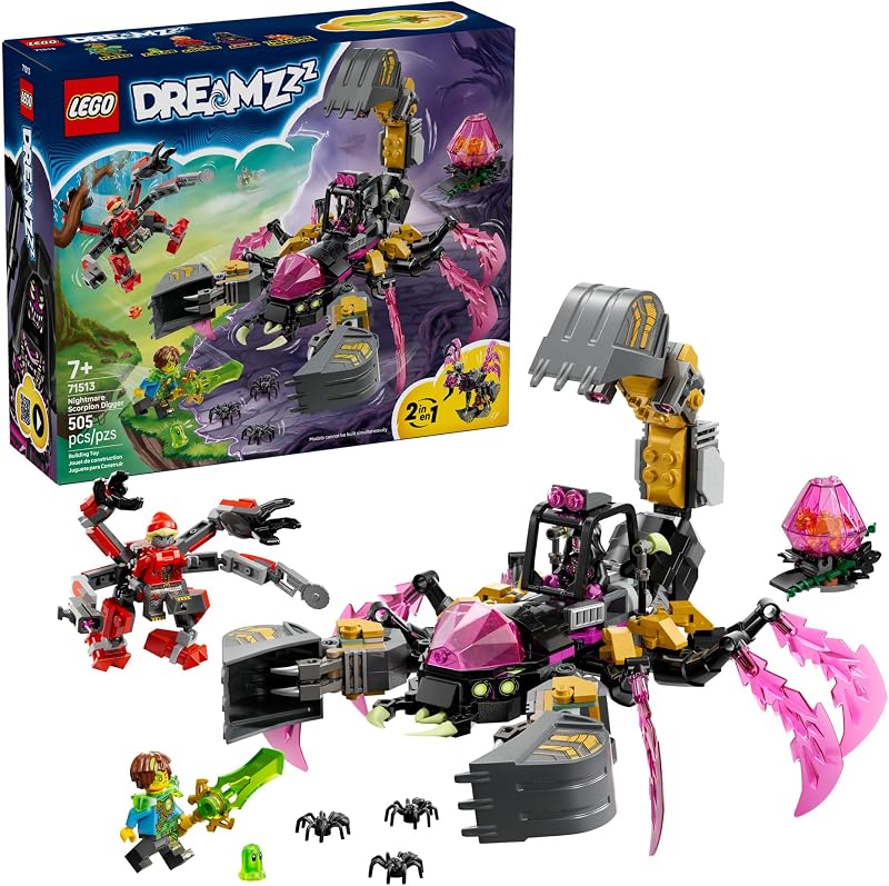 LEGO DREAMZzz Nightmare Scorpion Digger Building Toy for Boys Girls Pretend Play Set for Kids Ages 7 with 2 Build Options 3 Minifigures Treasure Creature Gift Idea for Birthdays 71513