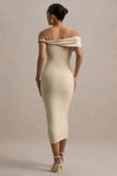 Skye Sand Twisted Bardot Midi Dress