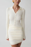 Agness Long Sleeve Button Up Knit Dress Ivory