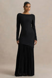 Yanira Black Crepe And Georgette Boat Neck Maxi Dress With Drop Waist