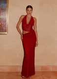 Main Act Halter Maxi Dress Raspberry