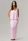 Lena Pink Satin Embellished Maxi Skirt
