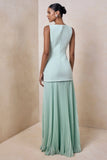 Hadley Sage Boat Neck Maxi Dress With Drop Waist