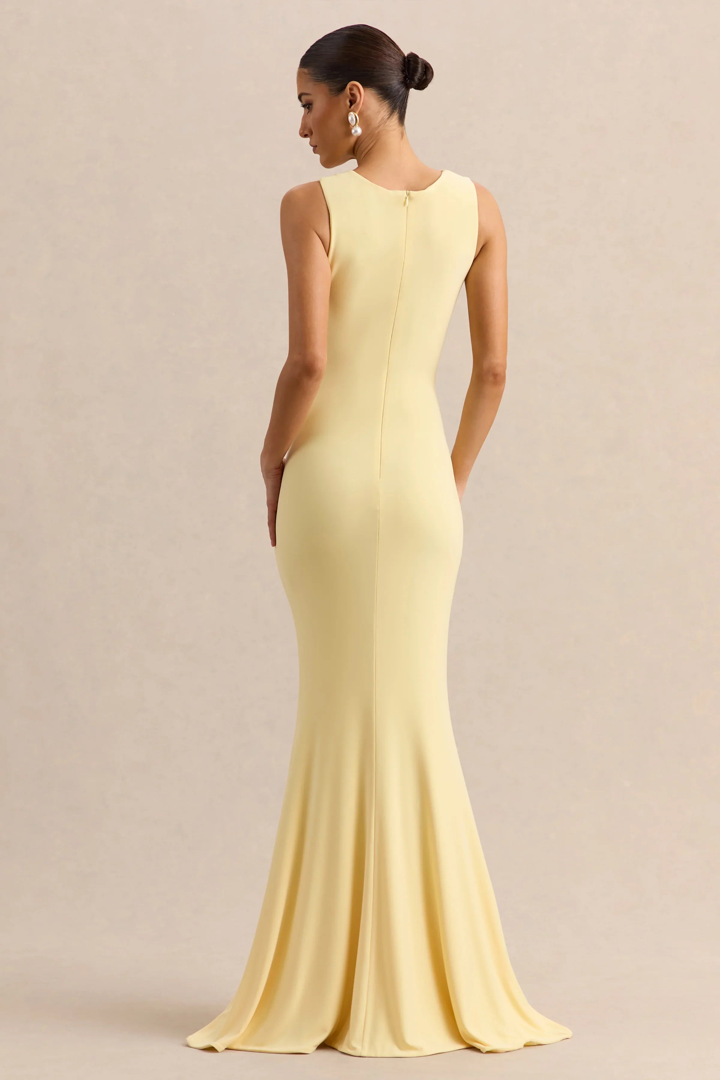 Holly Lemon Plunge Neck Maxi Dress With Twist Detail