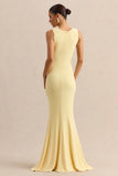 Holly Lemon Plunge Neck Maxi Dress With Twist Detail