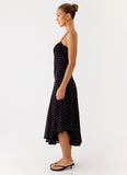 Keep You Waiting Midi Dress Black Polkadot
