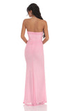 Mesh Strapless Corset Maxi Dress in Pink