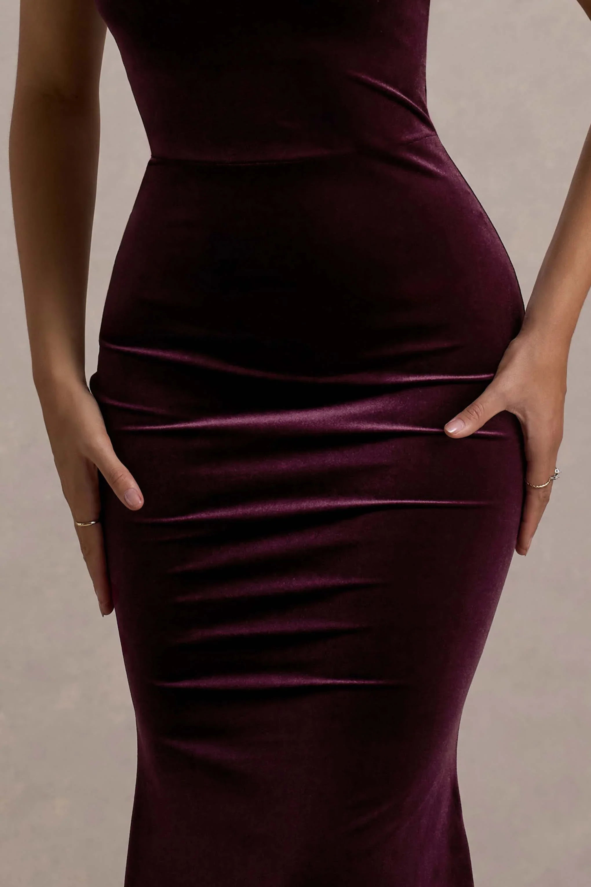 Candela Port Velvet Asymmetric Bardot Maxi Dress