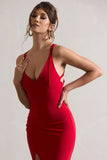 Lucky Day Red Cross Over Back Fishtail Maxi Dress