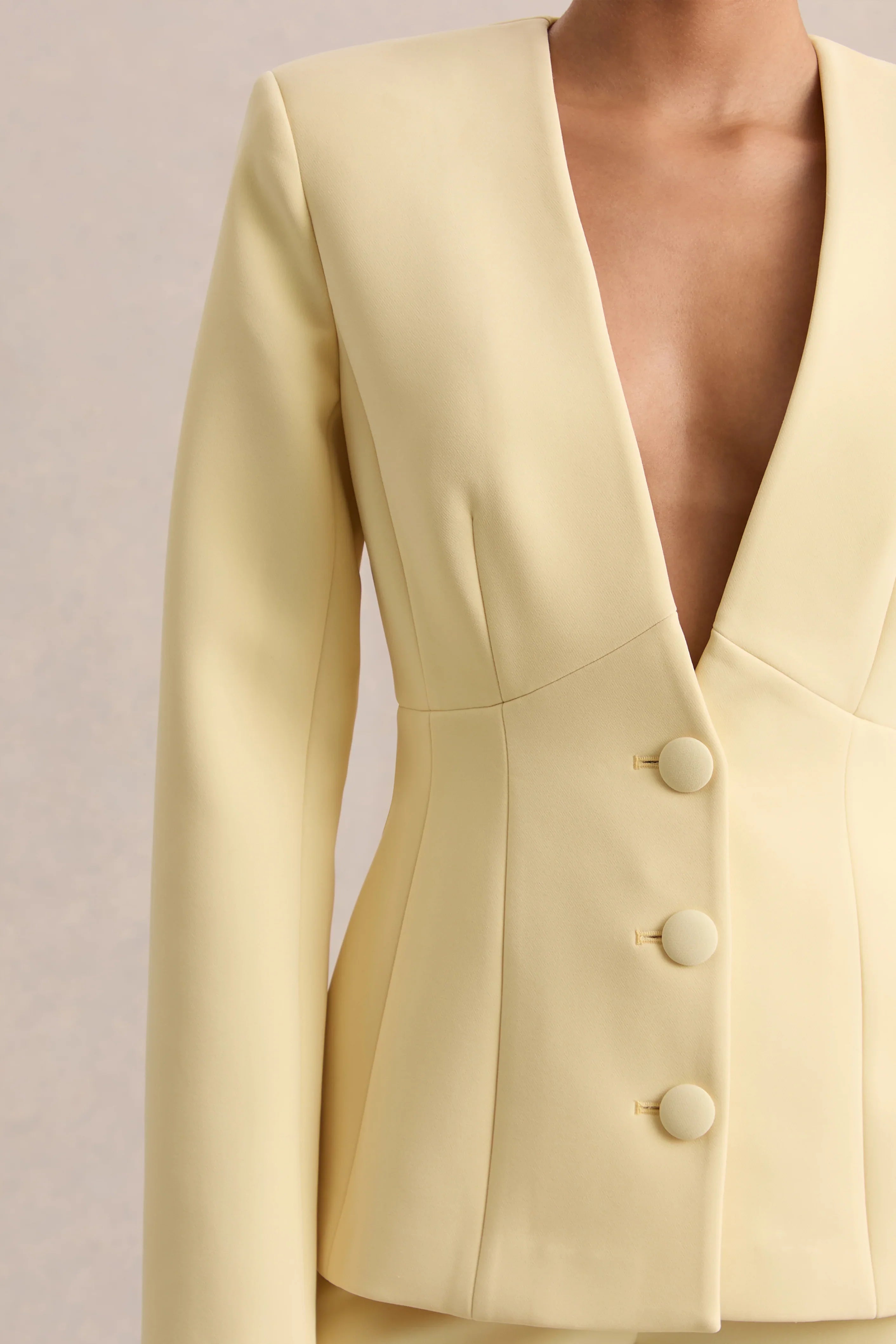 Rosalina Lemon Extreme Plunge Neck Tailored Blazer
