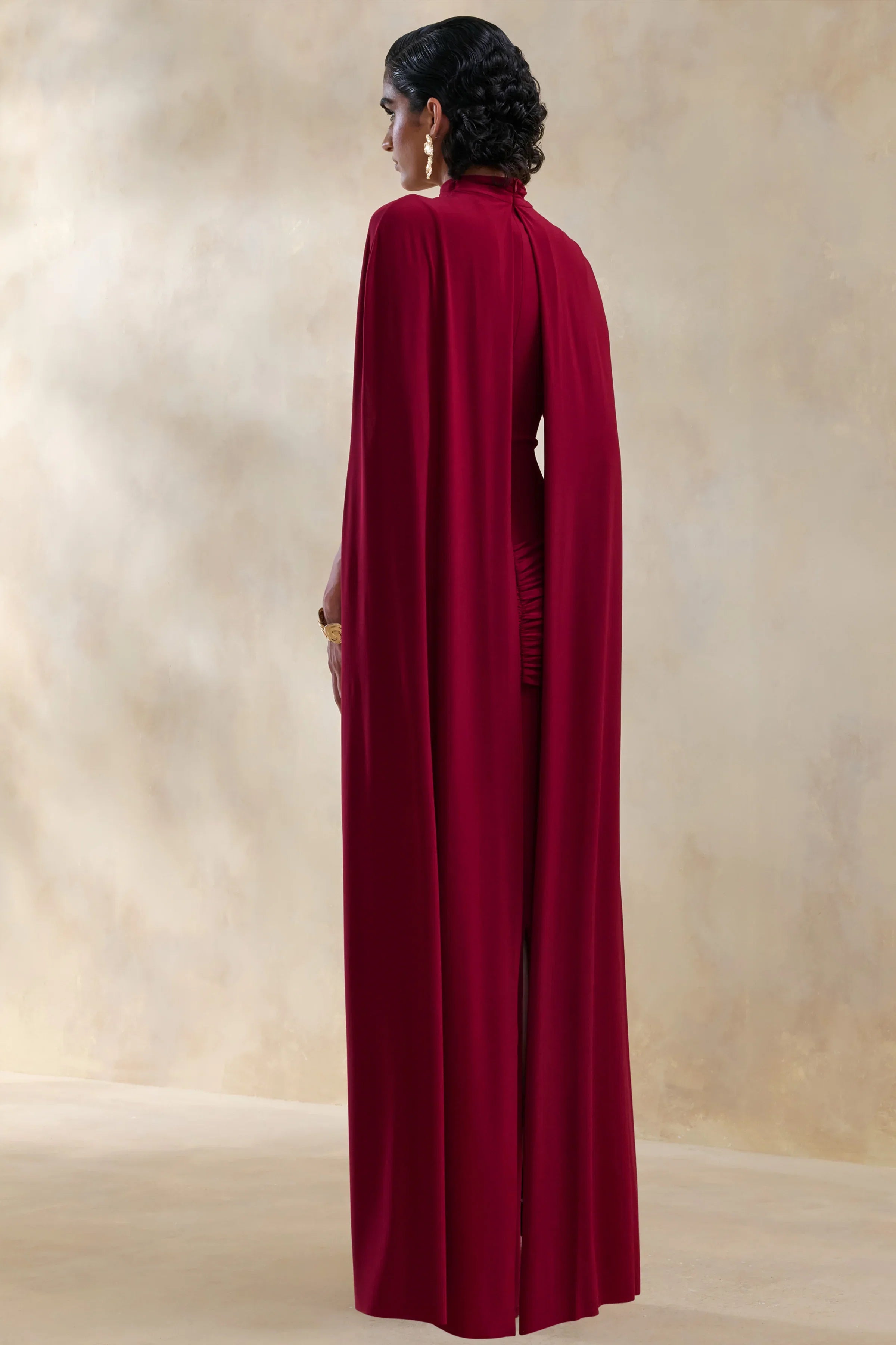 Dianelle Berry High Neck Maxi Dress With Cape Sleeves