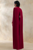 Dianelle Berry High Neck Maxi Dress With Cape Sleeves