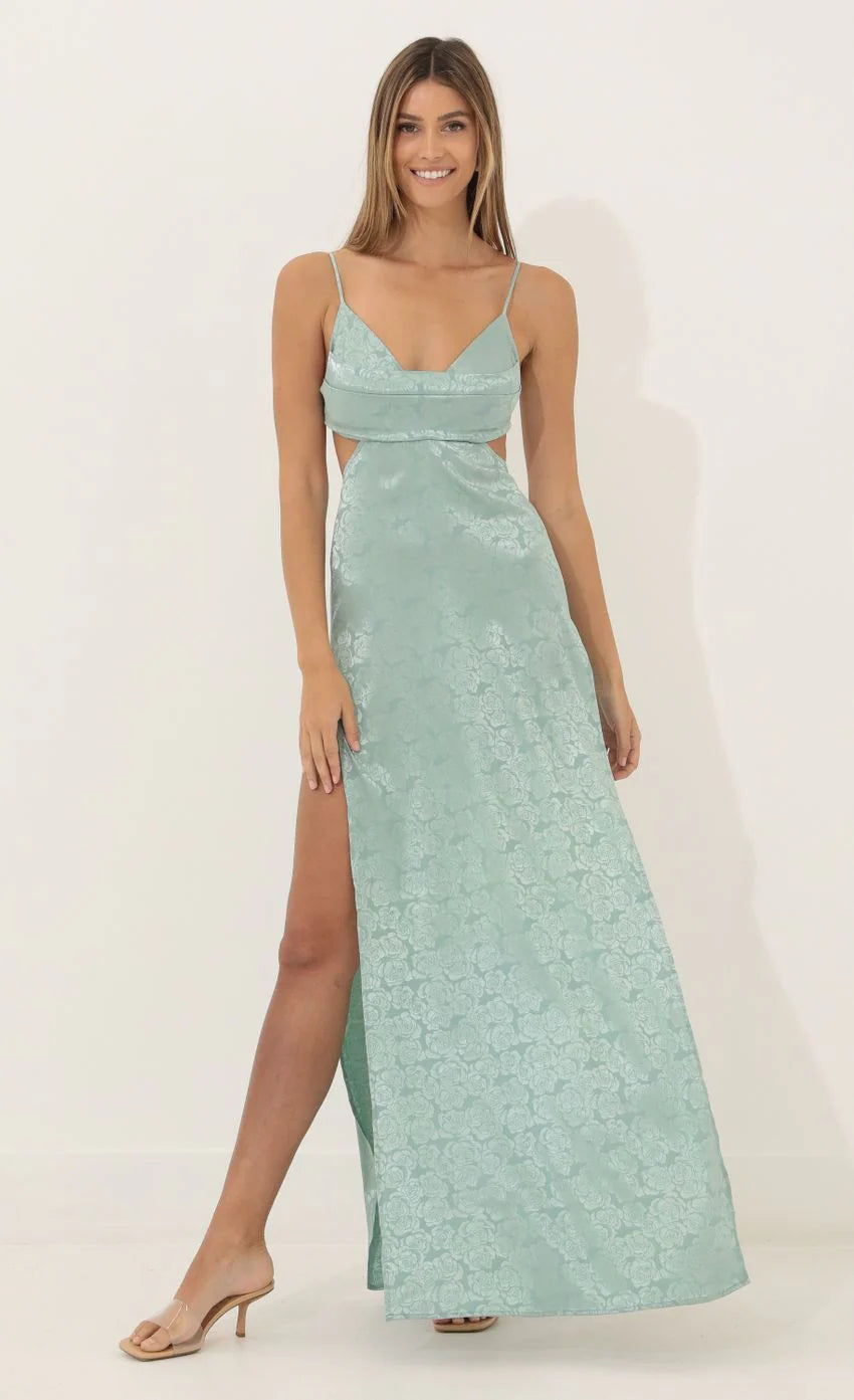 Cutout Floral Maxi in Green