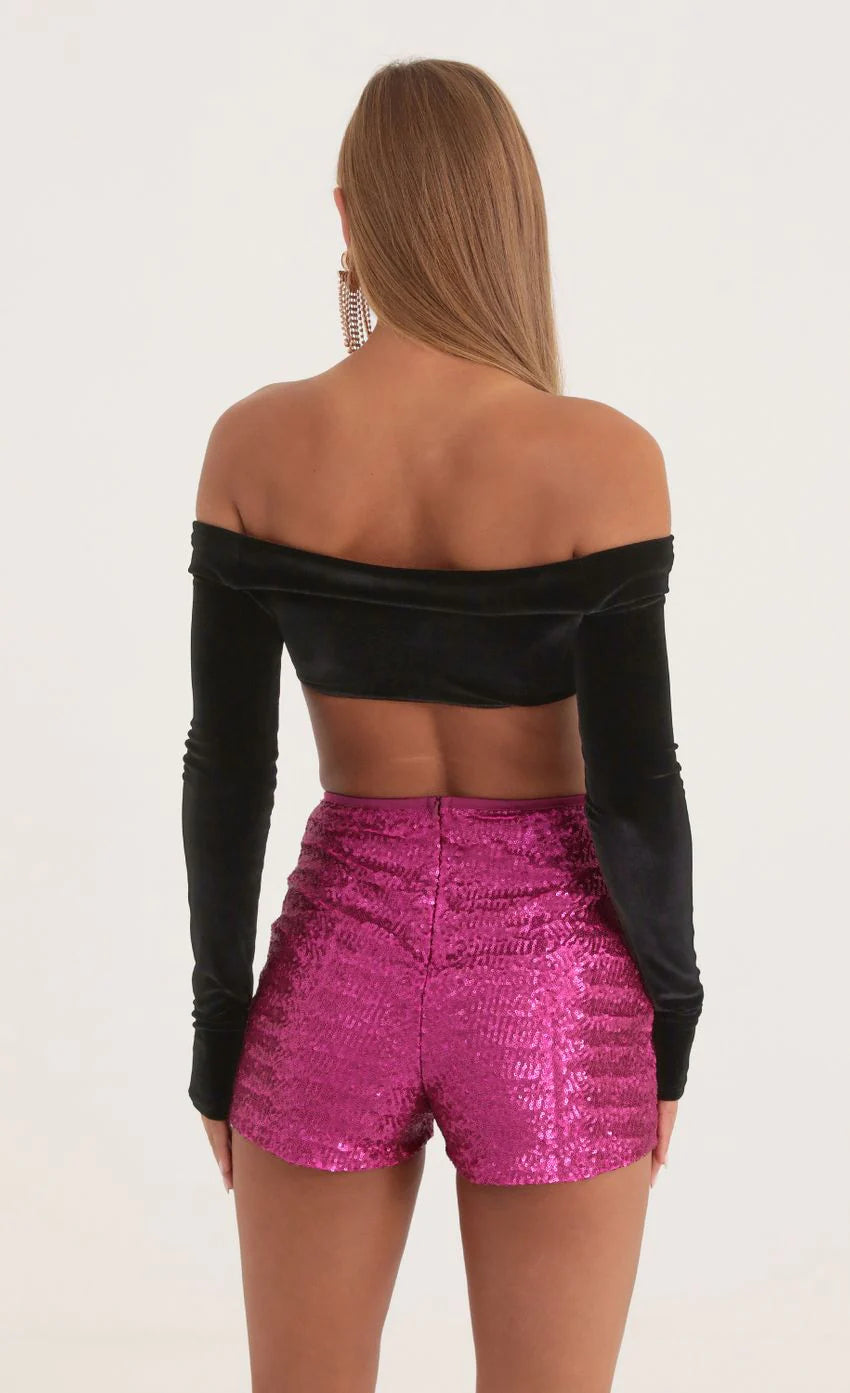 Velvet Off The Shoulder Top in Black