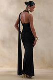 Roselani Black Halter Neck Maxi Dress With Open Back