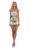 Silver Sequin Cutout Dress in White