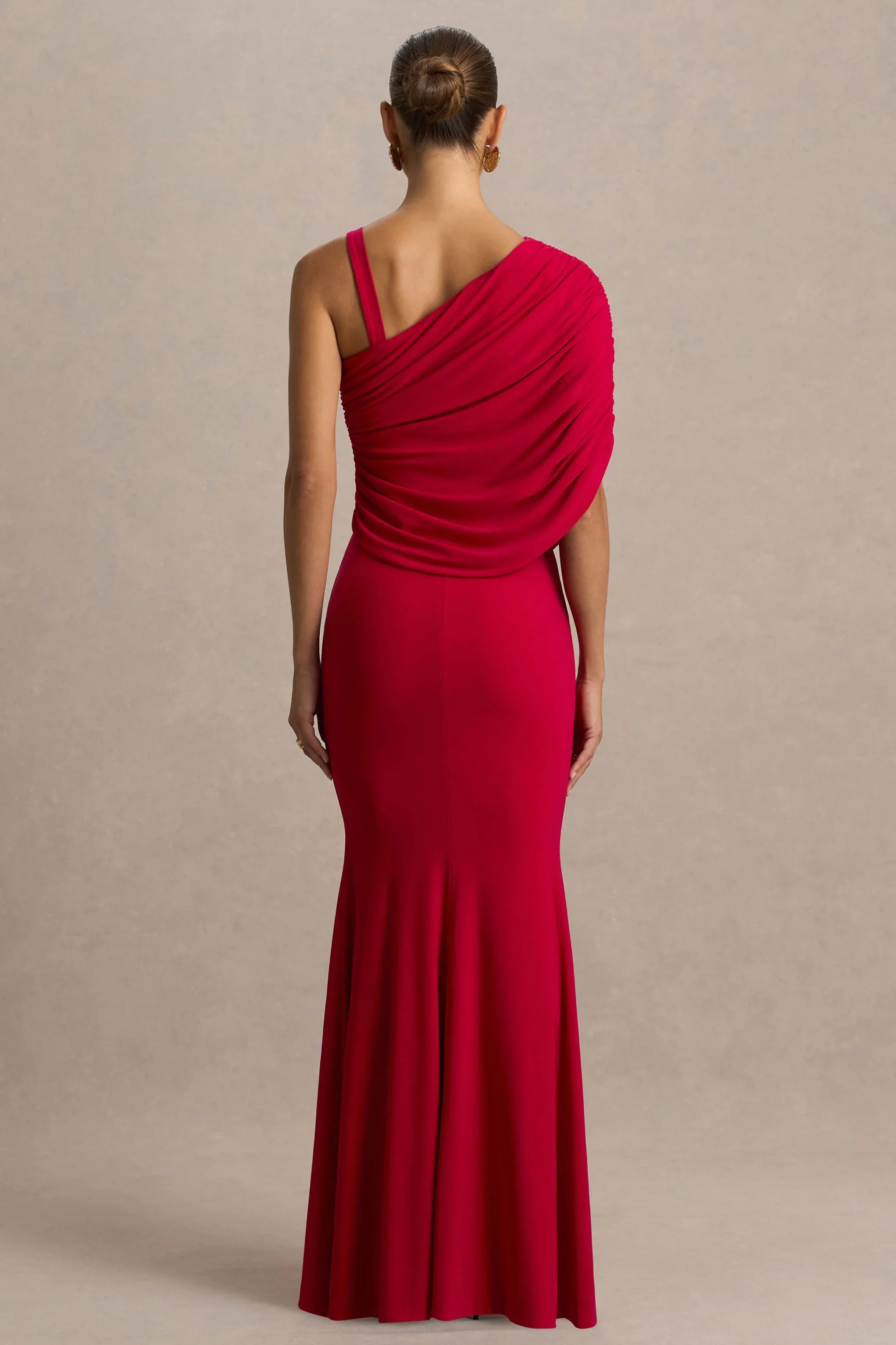 Sylvie Red Asymmetric Neck Maxi Dress