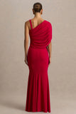 Sylvie Red Asymmetric Neck Maxi Dress
