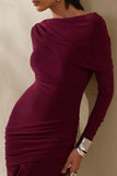 Kessara Burgundy Asymmetric Neck Maxi Dress With Sash And Gathered Detailing