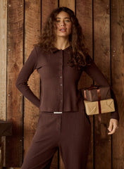 Chocolate Buttoned Pointelle Top