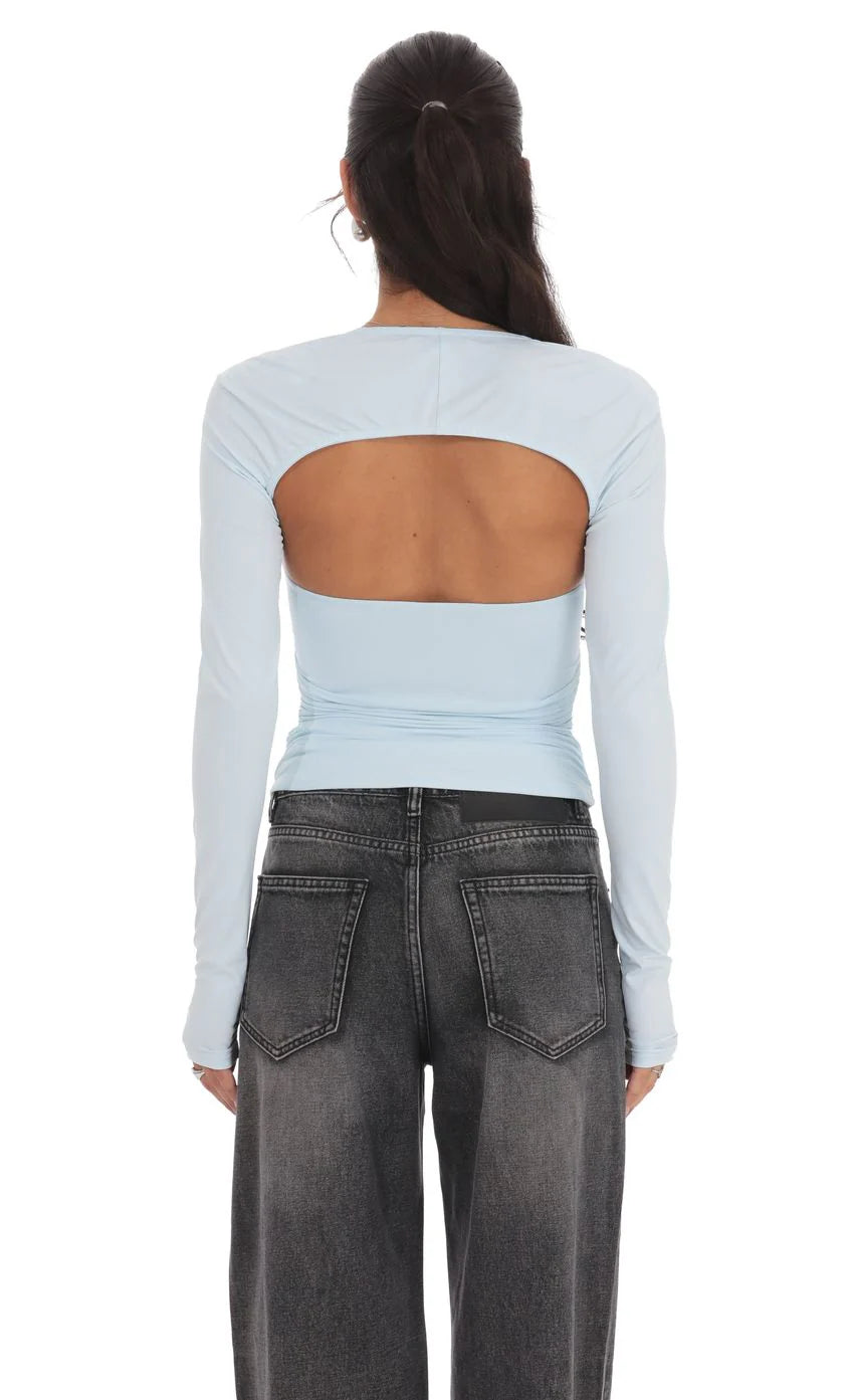 Two Piece Cutout Top in Light Blue