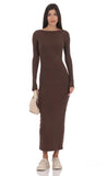 Ribbed Open Back Maxi Dress in Brown