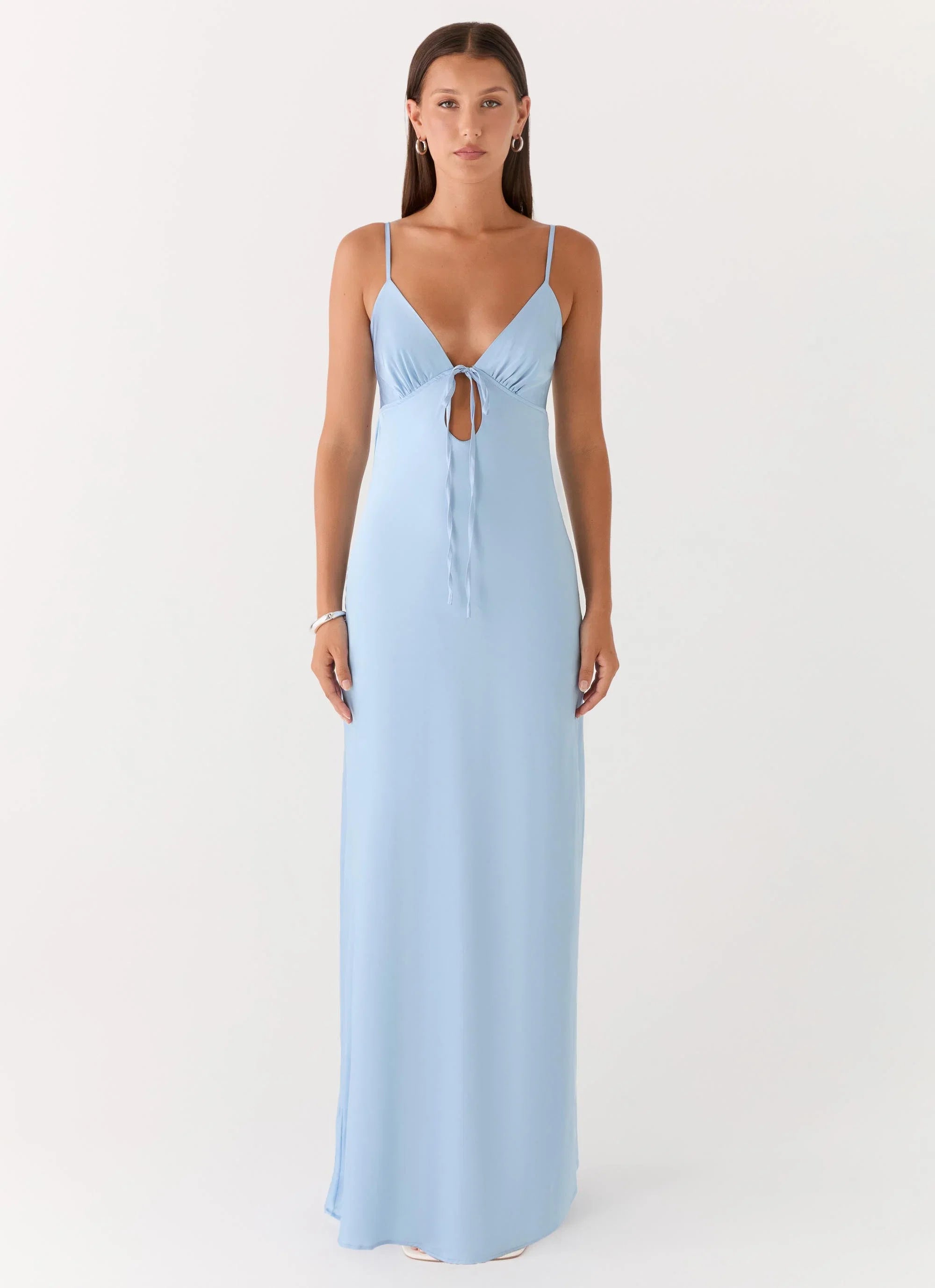 Flora Satin Maxi Dress Ice Blue