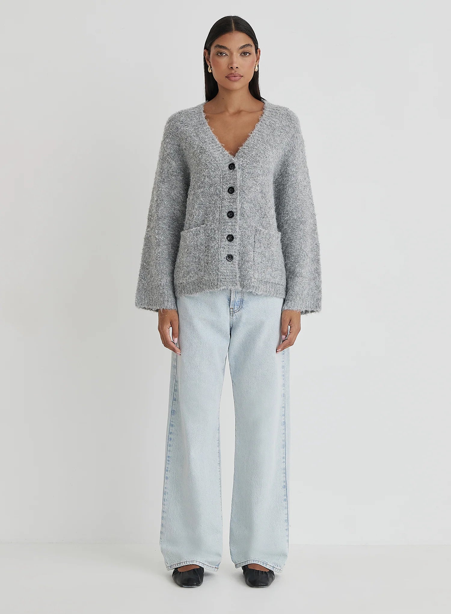 Grey Brushed Knit Cardigan