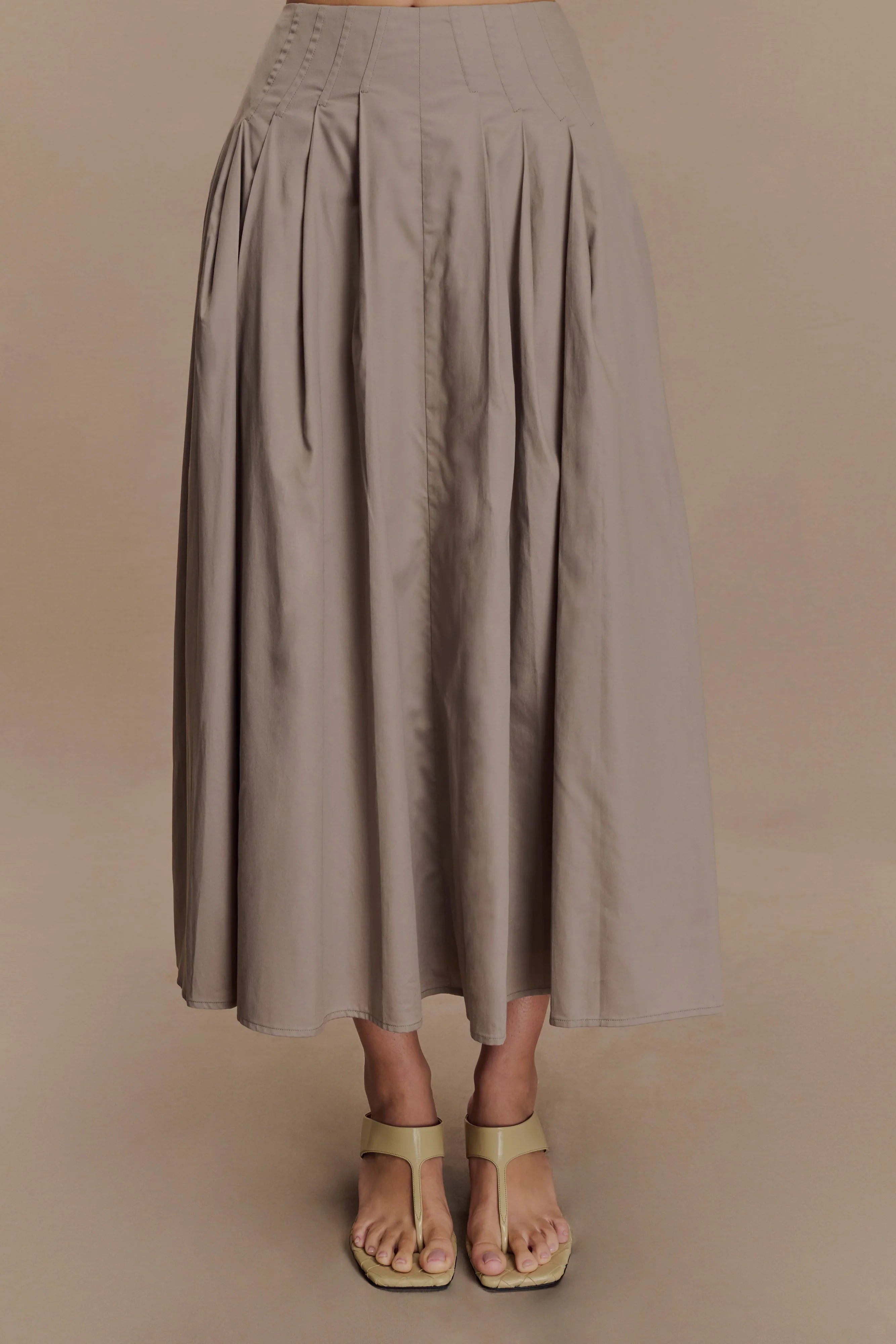 Mae A Line Midi Skirt Pebble Brown