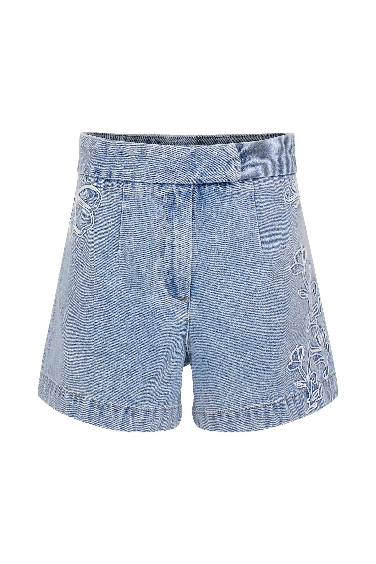 Kylee Embroidered Shorts Mid Blue