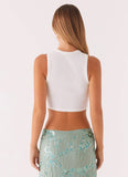 Signature Cropped Beaded Monogram Top White