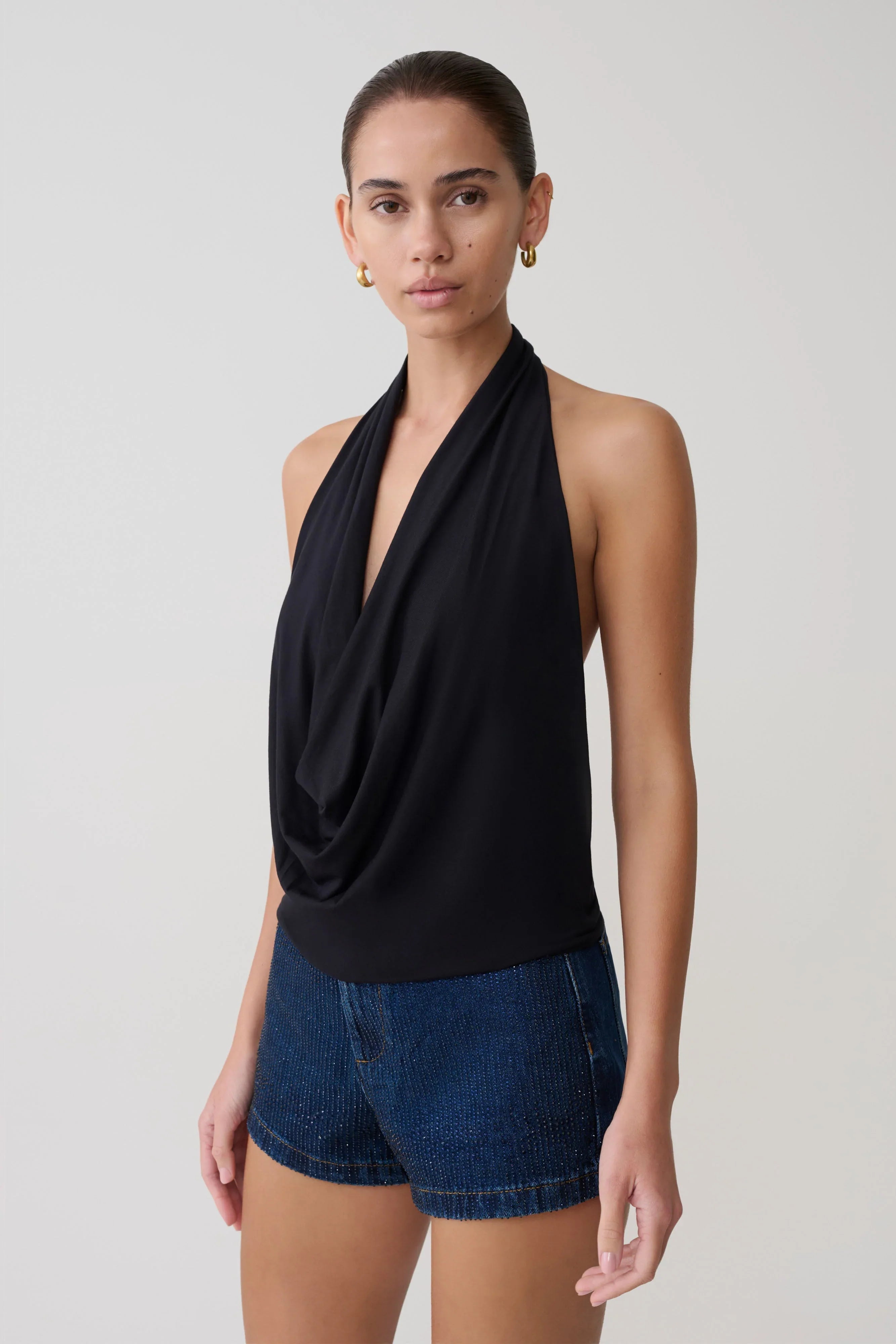 Huyen Cowl Front Modal Top Black