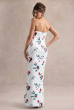 Azra Rose Print Satin Bandeau Maxi Dress