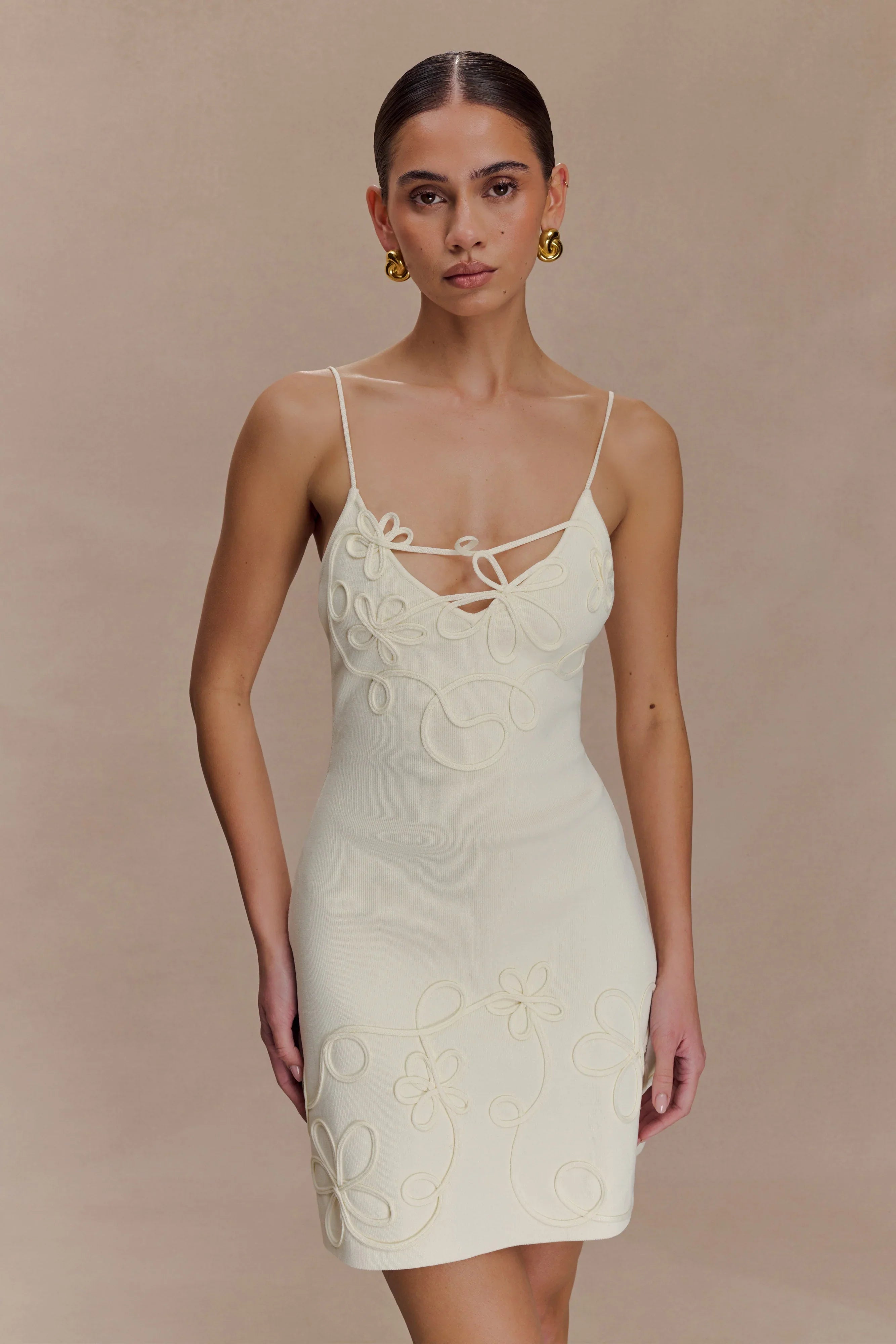 Brullo Embroidery Knit Mini Dress Ivory