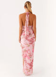 Micca Halter Maxi Dress Pink Floral Print