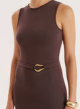 Chocolate Gold Hardware Belt Detail Maxi Dress