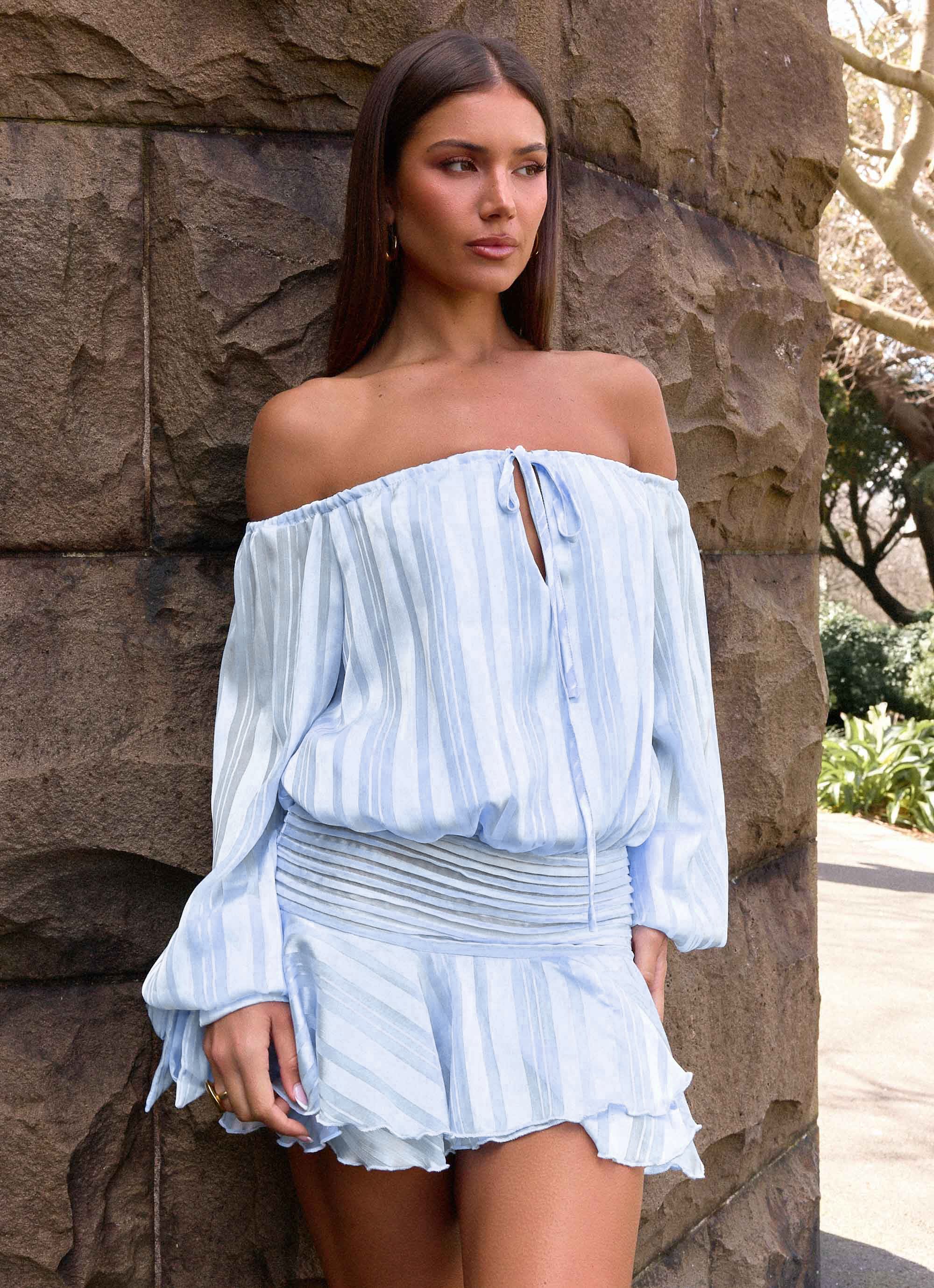 Eira Balloon Sleeve Mini Dress Baby Blue