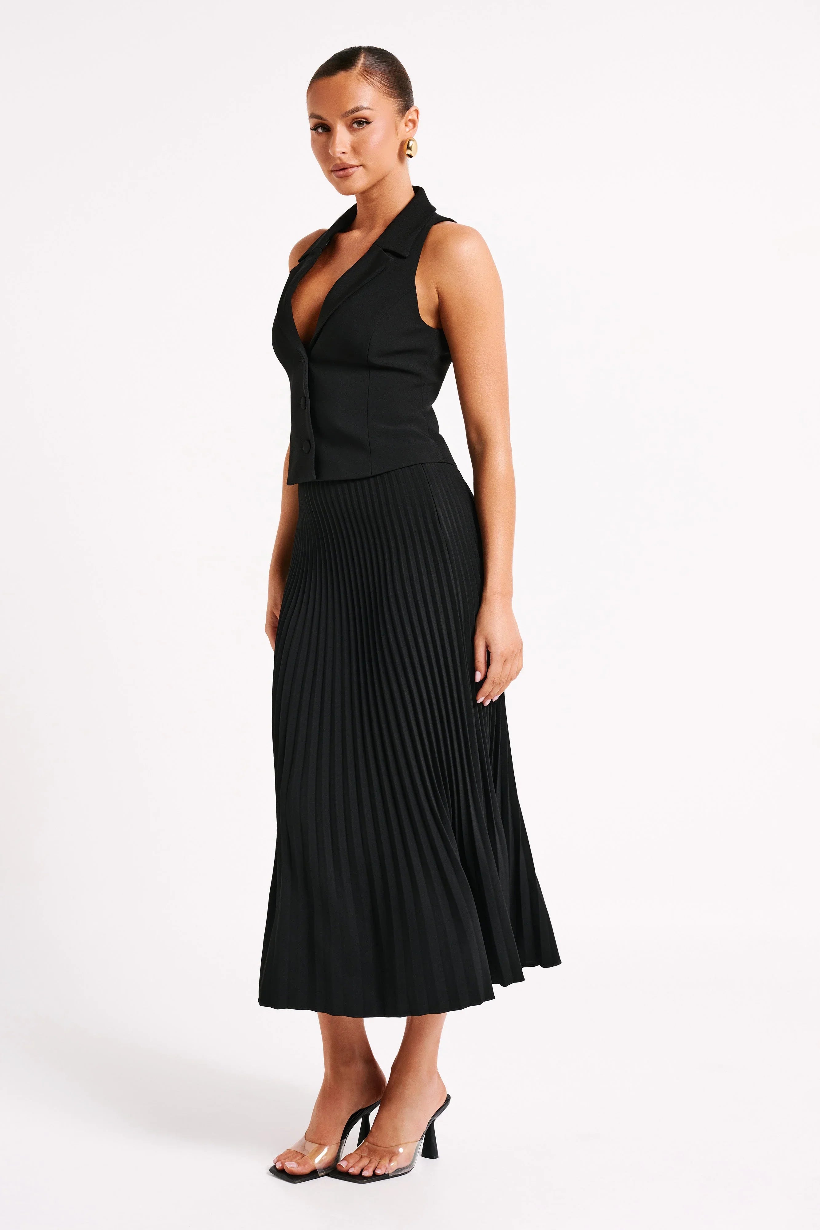 Twyla Pleated Suiting Maxi Skirt Black