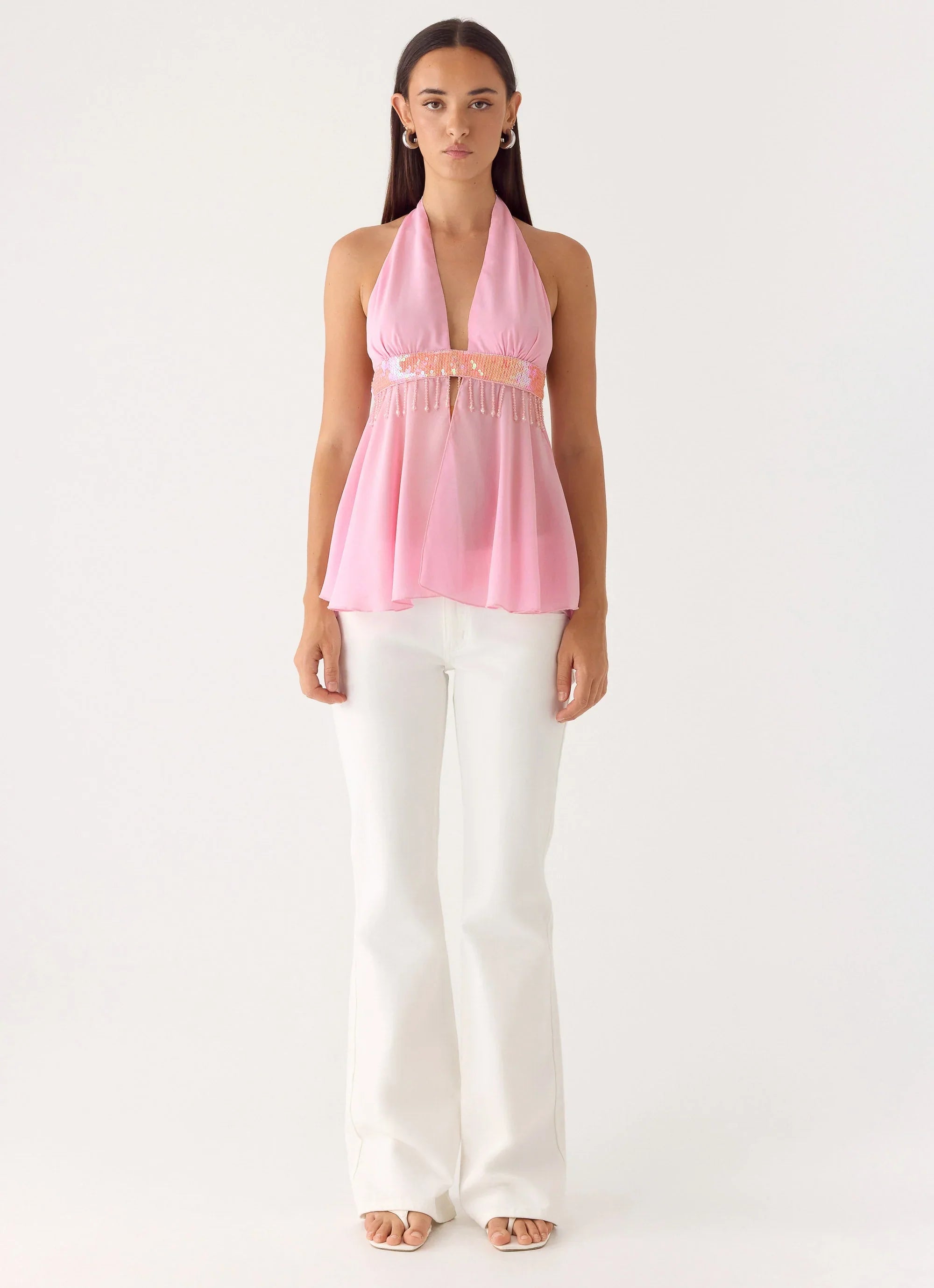 Put It Straight Beaded Sequin Top Baby Pink