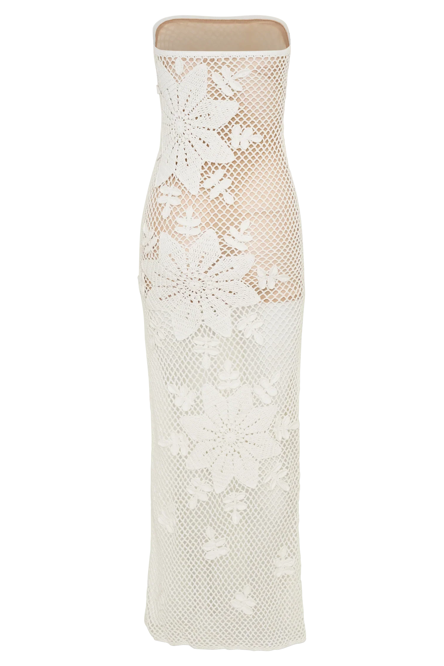 Mandie Hand Crochet Asymmetrical Maxi Dress White