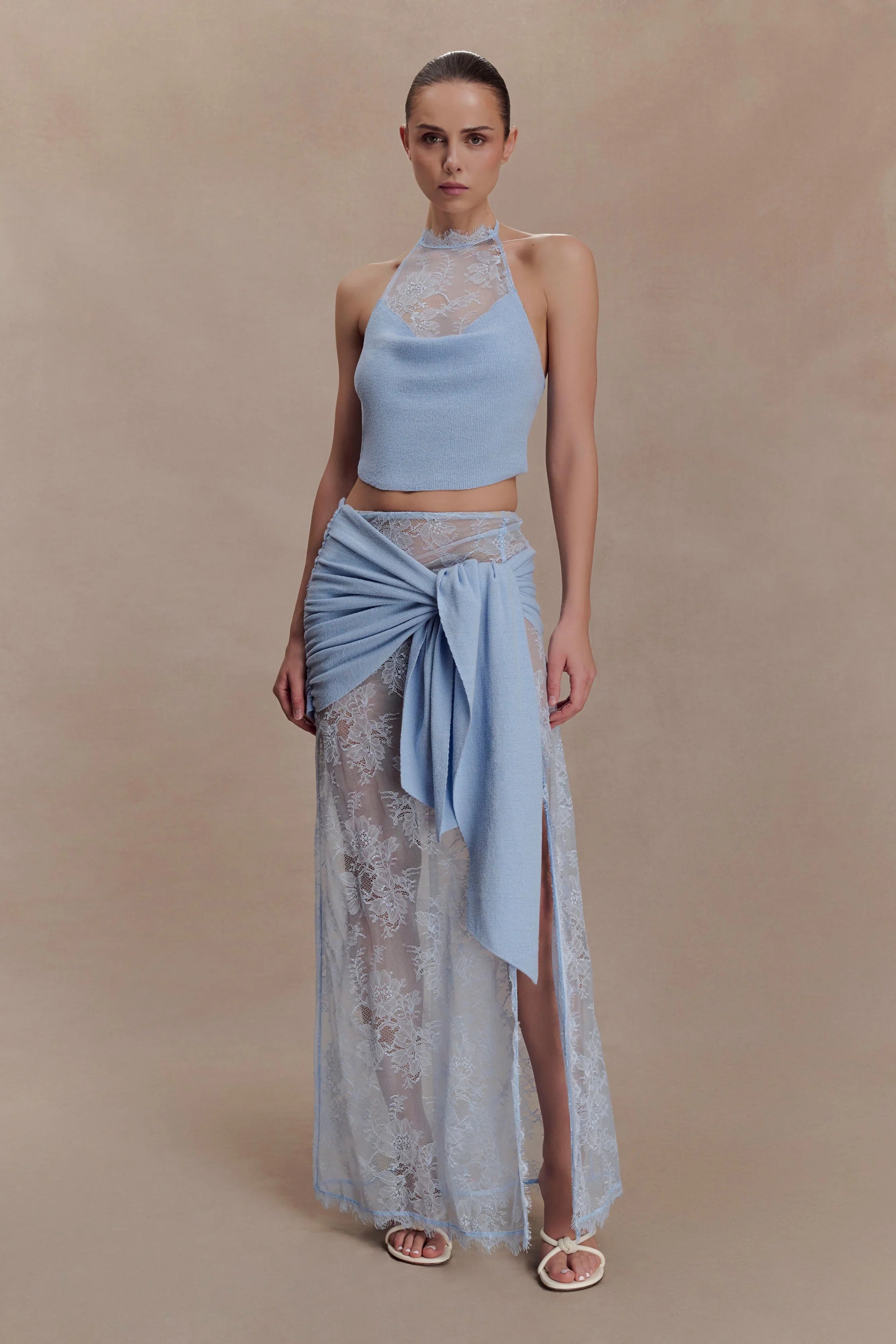 Lucy Lace And Knit Skirt Cornflower Blue