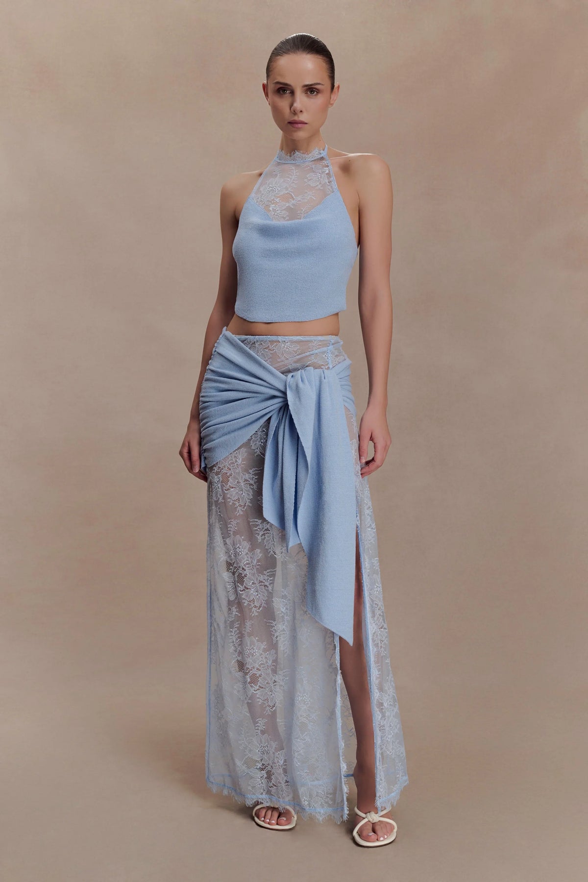 Lucy Lace And Knit Skirt Cornflower Blue
