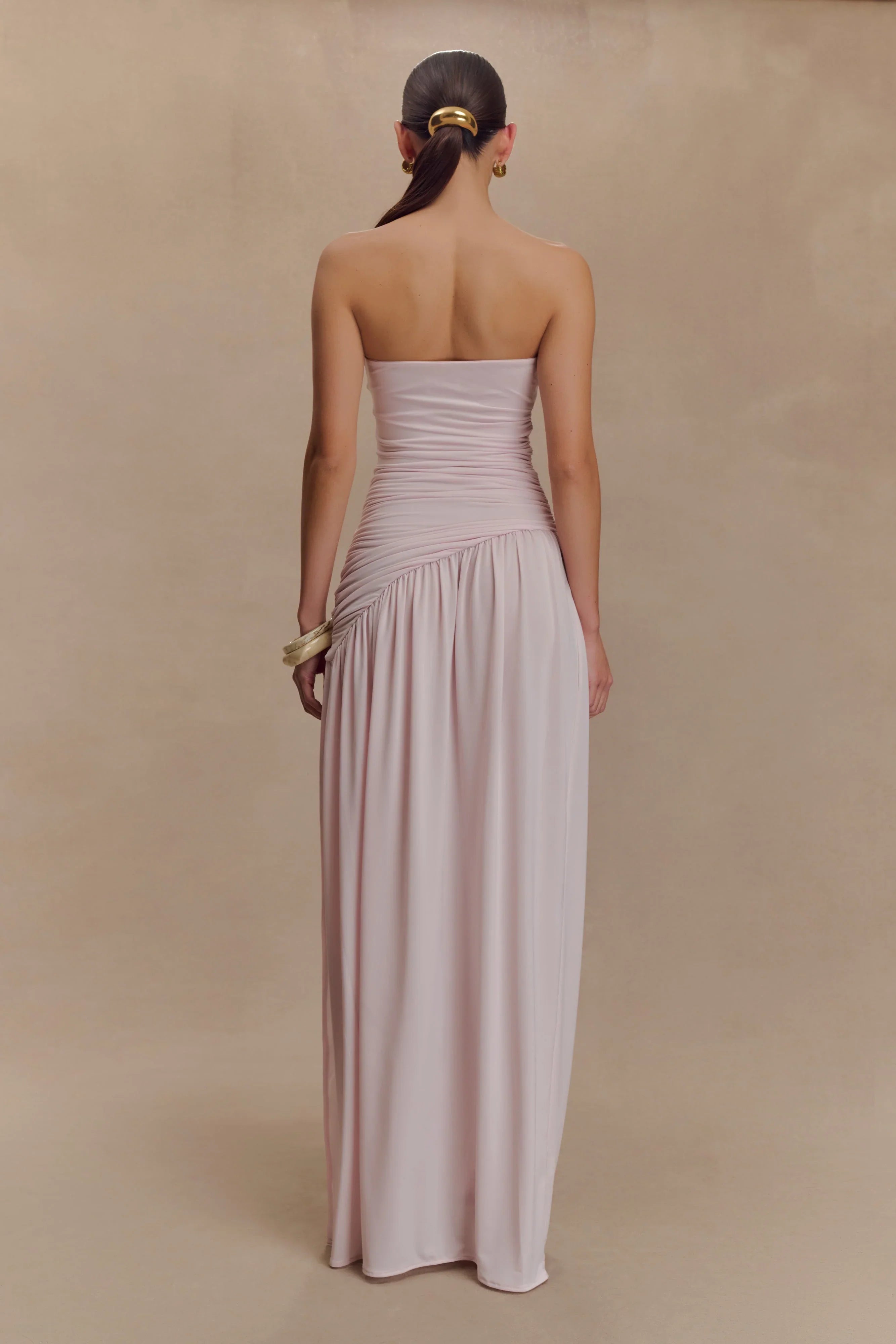 Bex Strapless Slinky Maxi Dress With Split Pale Pink