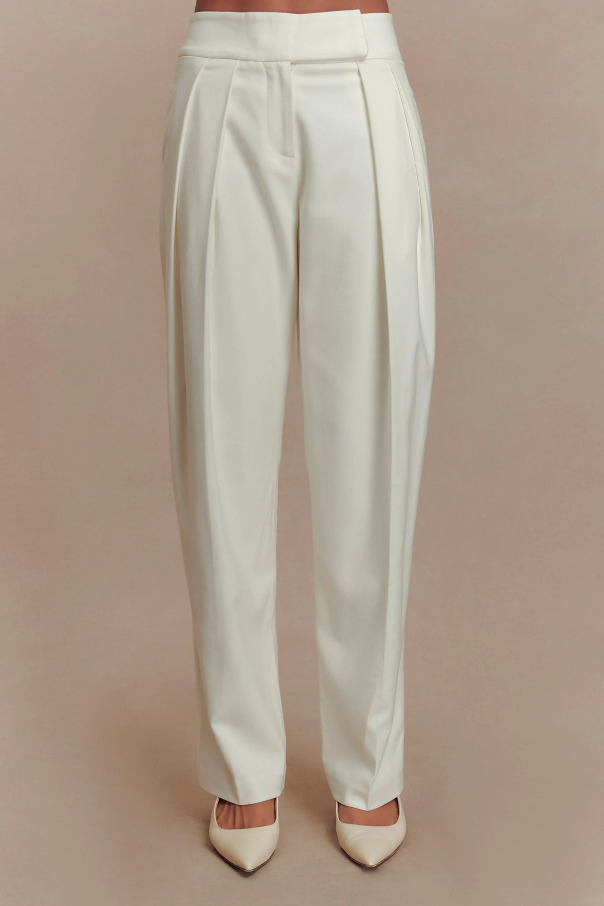 Penelope Pleated High Waisted Pants Ivory